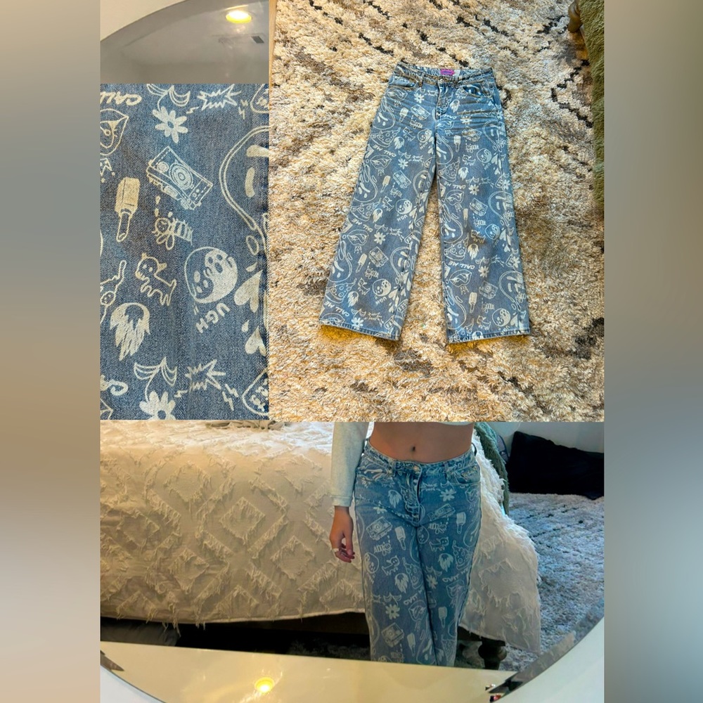 Edikted wide leg fun print jeans